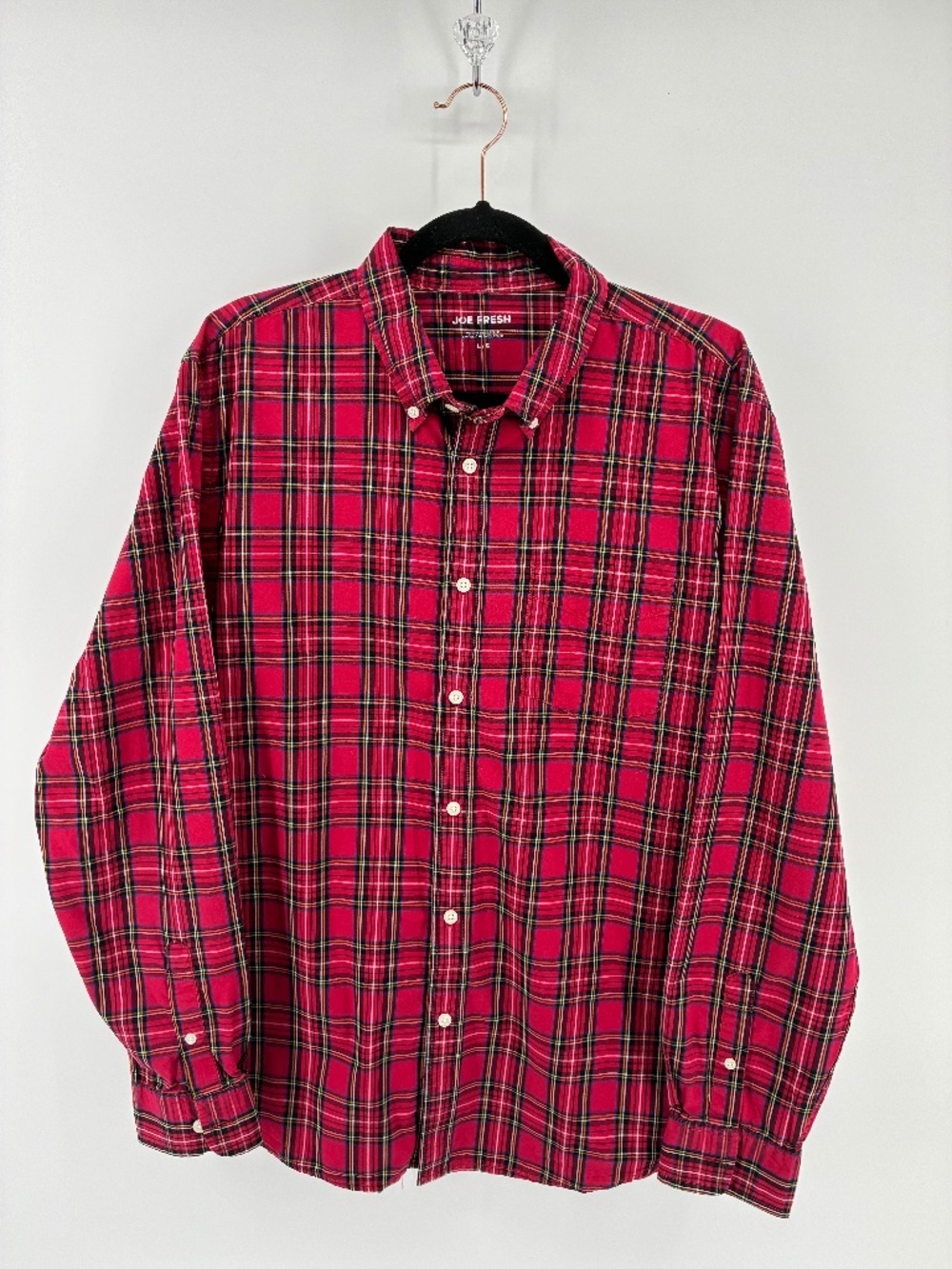 Joe Fresh Classic Red Plaid Men's Shirt Formal Festive Holiday Party